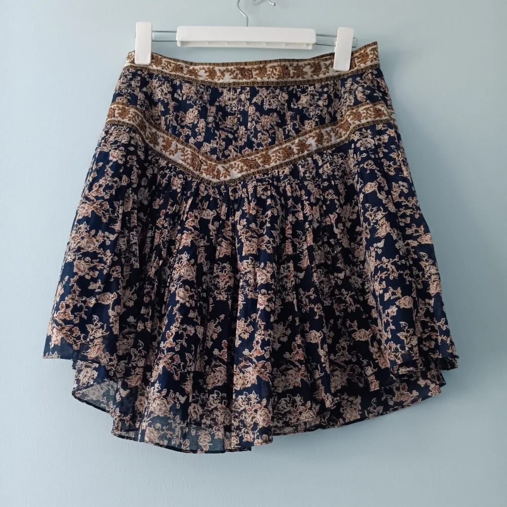 Isabel Marant Étoile Valerie Blue Midnight Floral Cotton Mini Boho Skirt 8/40 - Picture 2 of 7